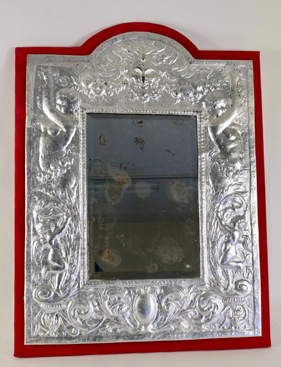 Miroir, XIXème Siècle, En Métal Argenté à La Feuille d'Argent, époque Napoléon III. 