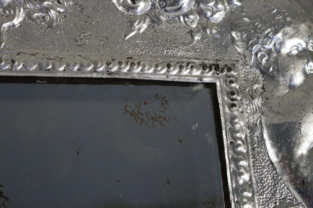 Miroir, XIXème Siècle, En Métal Argenté à La Feuille d'Argent, époque Napoléon III. -photo-3