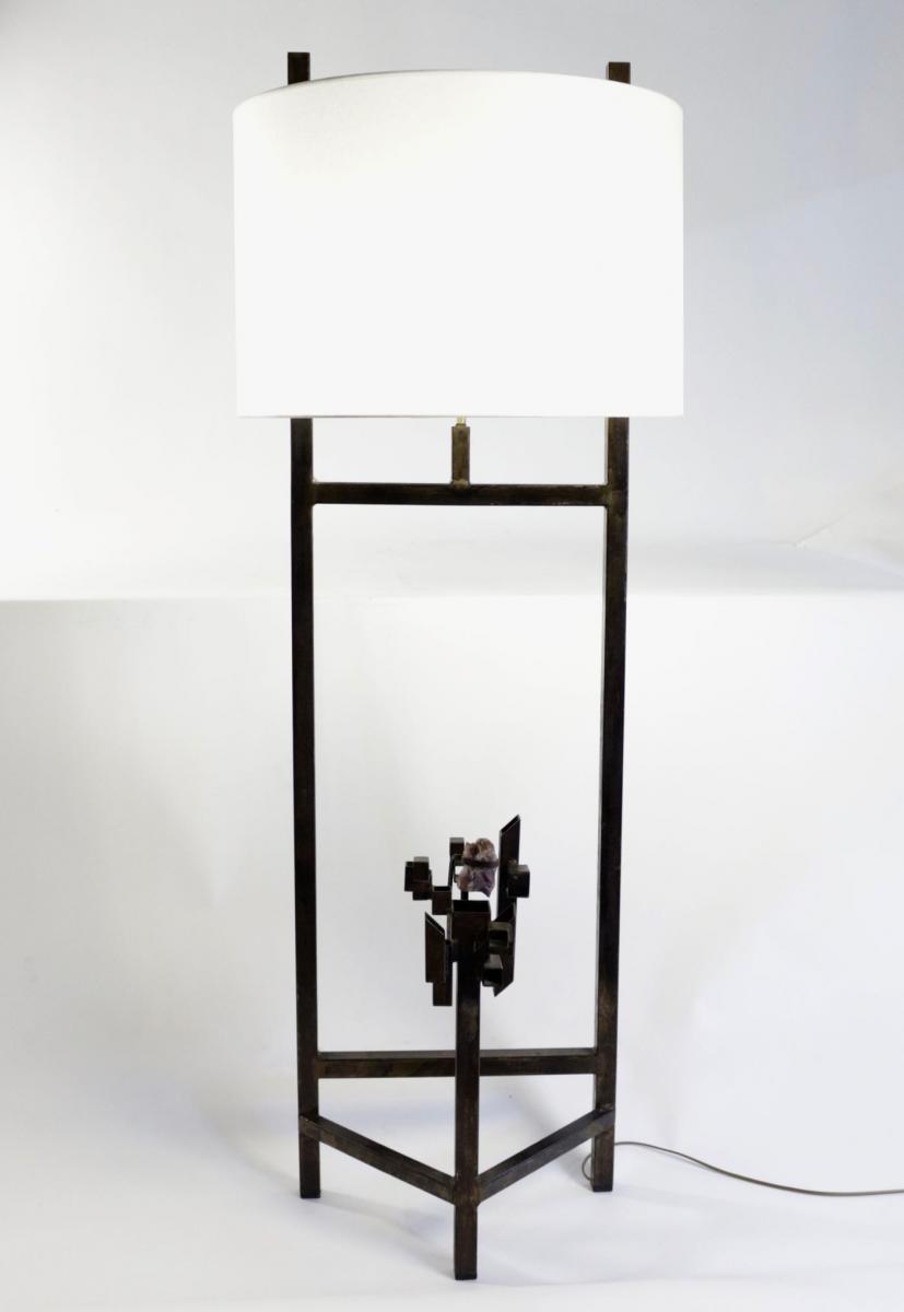 Lampadaire Moderniste, Acier,  Améthyste, 1980