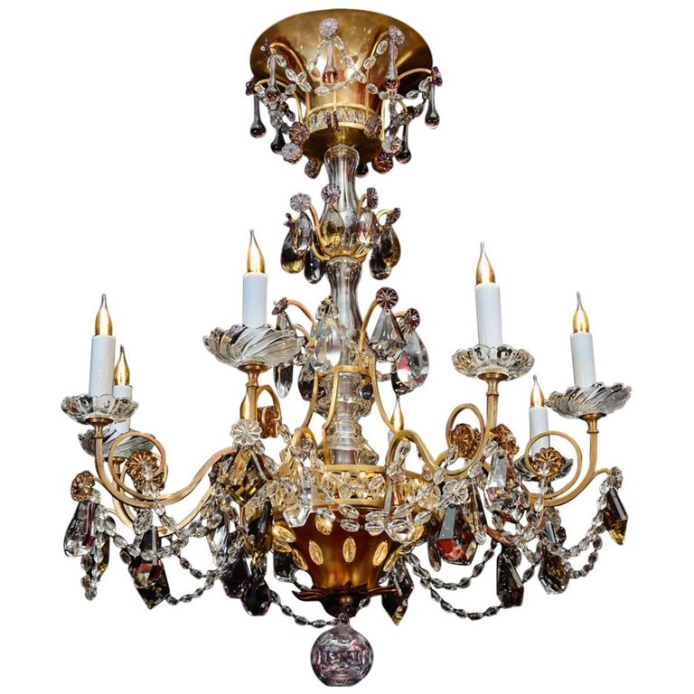 Chandelier, Maison Baguès, 1940, 12 Lights, Crystal Pendants, Large Decoration