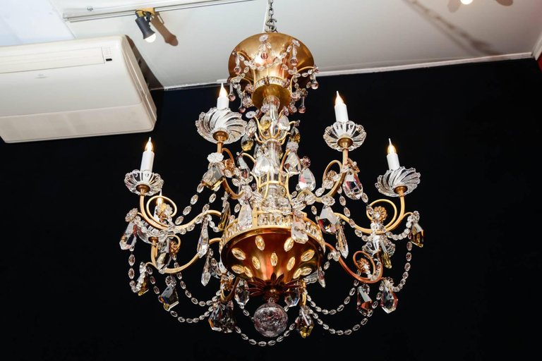 Chandelier, Maison Baguès, 1940, 12 Lights, Crystal Pendants, Large Decoration-photo-2