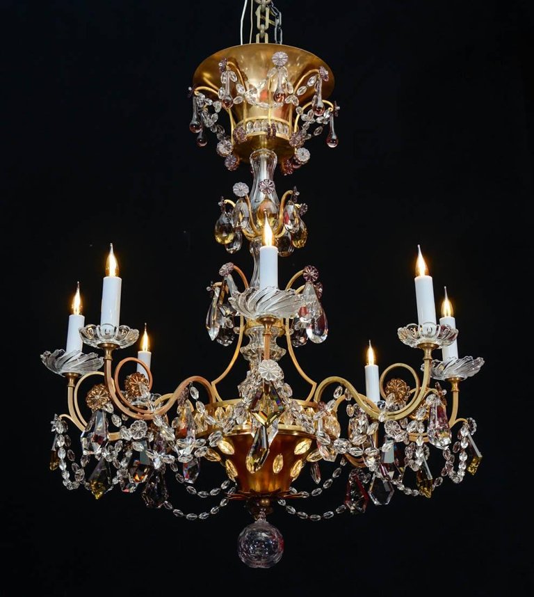 Chandelier, Maison Baguès, 1940, 12 Lights, Crystal Pendants, Large Decoration-photo-4