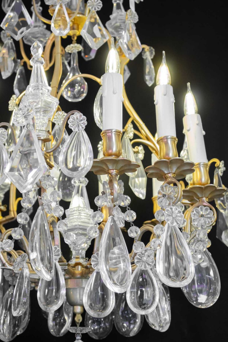 Lustre En Cristal Du XIXème Siècle, Bronze Doré, Epoque Napoléon III, Style Louis XV-photo-1