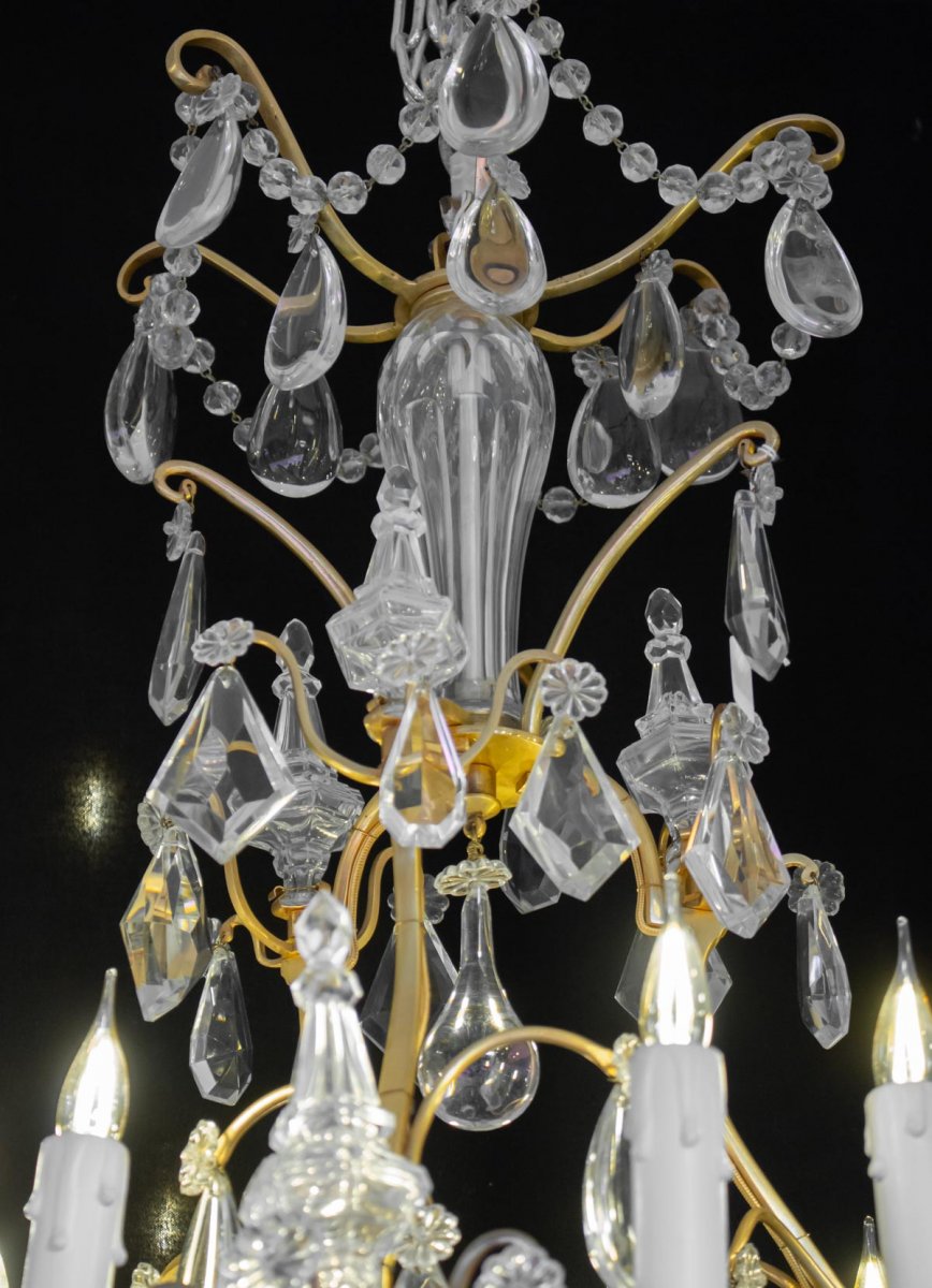 Lustre En Cristal Du XIXème Siècle, Bronze Doré, Epoque Napoléon III, Style Louis XV-photo-3