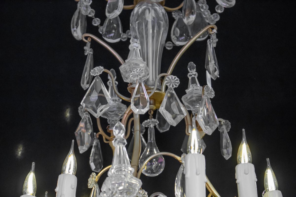 Lustre En Cristal Du XIXème Siècle, Bronze Doré, Epoque Napoléon III, Style Louis XV-photo-4