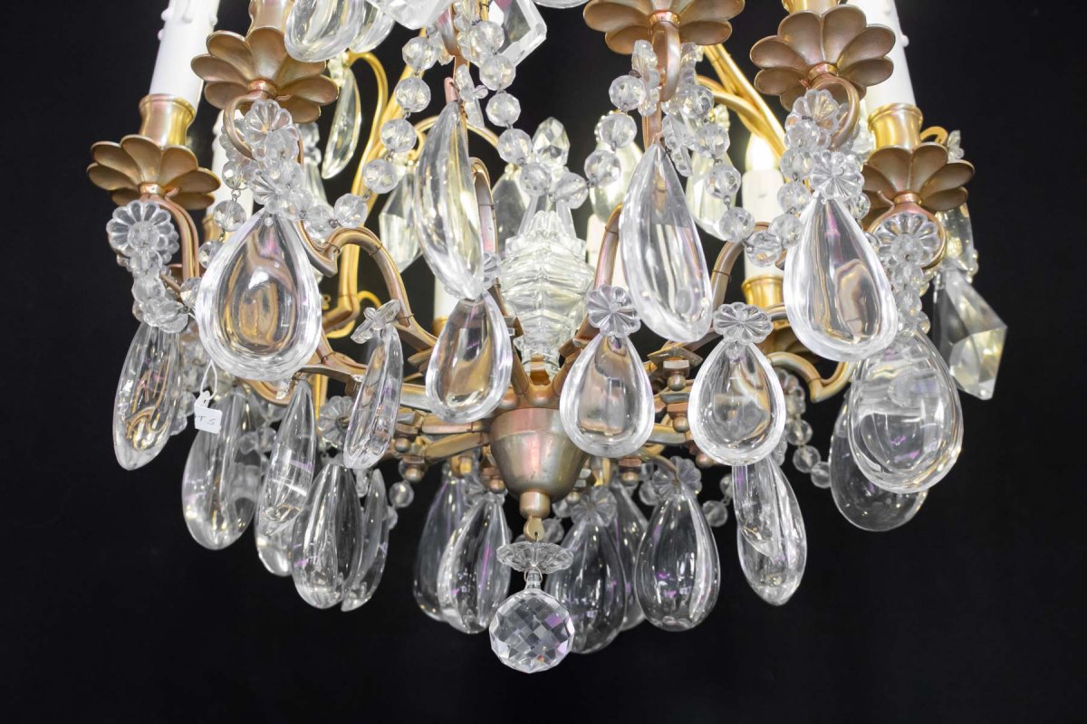 Lustre En Cristal Du XIXème Siècle, Bronze Doré, Epoque Napoléon III, Style Louis XV-photo-5