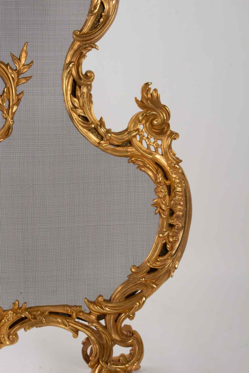 Important Firewall In Golden Broze Of XIXth Century, Epoque Napoleon III, Large Decoration-photo-4