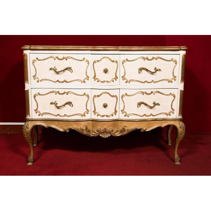 Italian Commode From The 1950's In Wood And Gold Gilt. Very Pretty Design.-photo-3