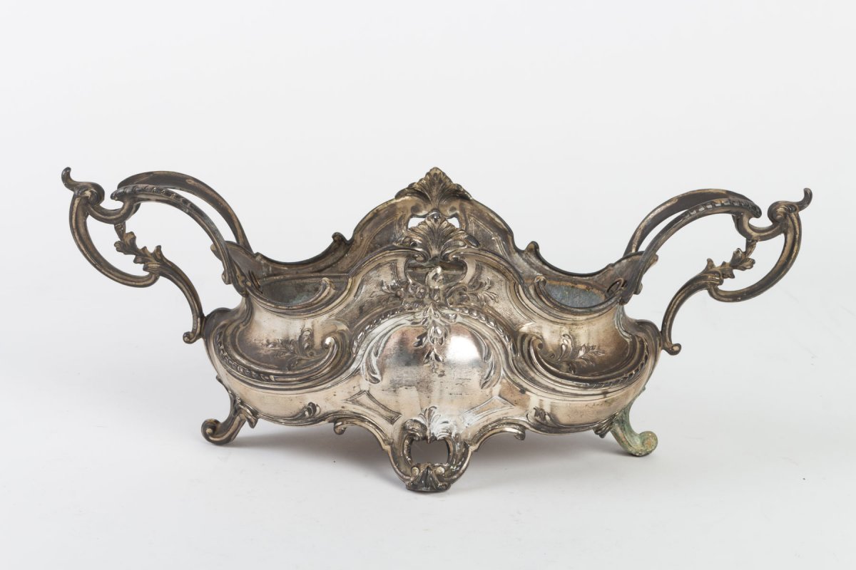 Silver Plated Metal Planter In Louis XV Style -photo-2