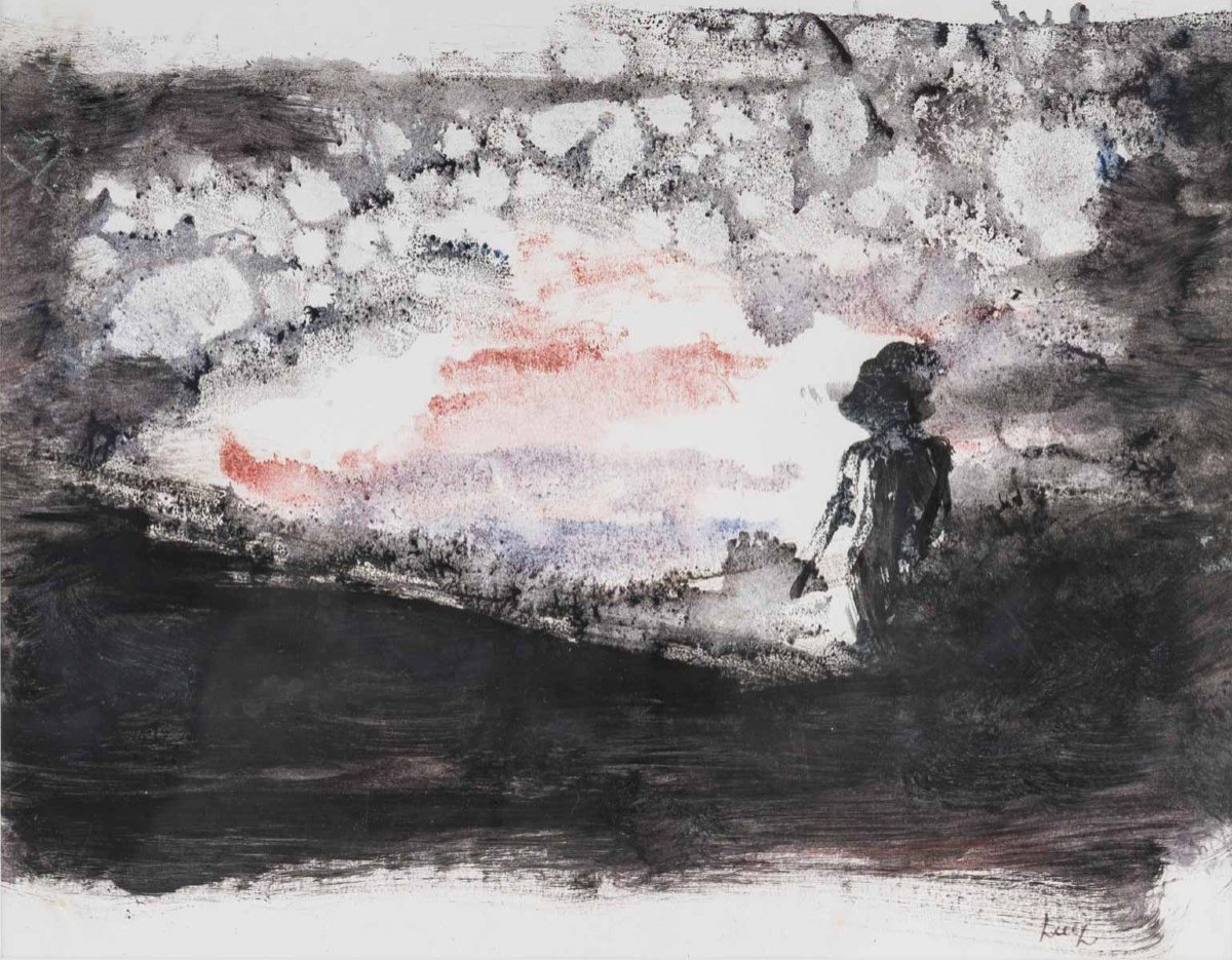 Figure Au Chapeau, Monotype Sur Papier -photo-2