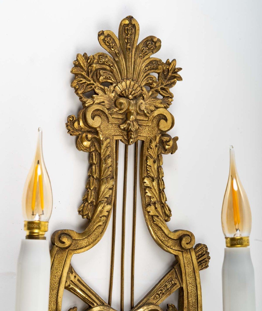 Pair Of Lyre Wall Lights-photo-2