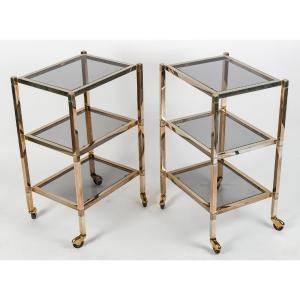 Pair Of Side Tables In Chromed Steel, Design From The 1960s-1970s.