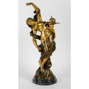 Sculpture In Gilt And Patinated Bronze, Signed Campagne, 19th Century.