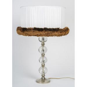 Table Lamp By Jacques Adnet In Silver Metal And Crystal Ball