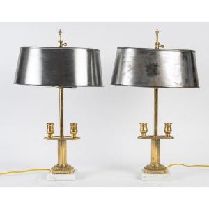 Pair Of Candlesticks Mounted As Table Lamps, 19th Century, Napoleon III Period.