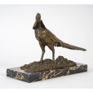 Patinated Bronze Sculpture, Animal Statue Representing A Pheasant, 1920-1930.
