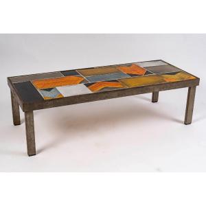 Table Basse De Roger Capron En Céramique Et Métal, 1960-1970.