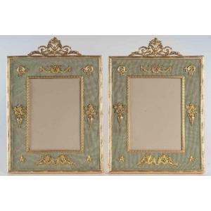 Pair Of Photo Frames In Gilt Bronze And Fabric, 19th Century, Napoleon III Period.
