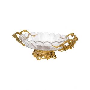 Importante Coupe En Bronze Ciselé Et Doré, Coupe En Cristal De Baccarat, XIXème Siècle, époque 