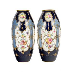 Pair Of Limoges Porcelain Vases, France, 20th Century.