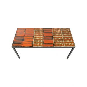 Roger Capron Coffee Table From The 1970s, Ceramic And Metal.