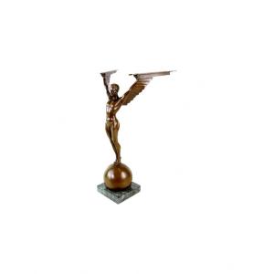 Patinated Bronze Sculpture Representing Icarus, Marble Base, Art Deco Style, 21st Century.