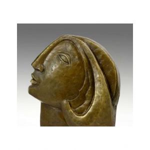 Sculpture Of A Woman's Head In Patinated Bronze After Picasso, Contemporary Art, 21st Century