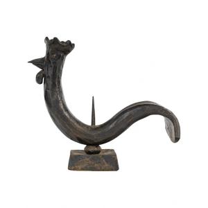 Candlestick, Hammered Wrought Iron Rooster, 1940, 20th Century