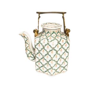 Porcelain Teapot With Bronze Handle, 20th Century.