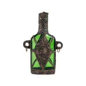 Bottle Decorated With Applied Metal, Orientalist Art, 20th Century.