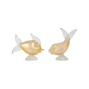 Pair Of Glass Sculptures Representing A Fish, Murano, 20th Century.