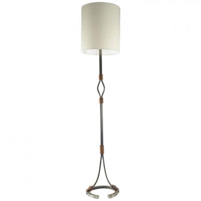 Floor Lamp From The 1960’s En Wrought Iron And Leather, The Bottom Formed As A Horse Shoe.