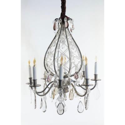 Beautiful Hot Air Balloon Style Chandelier In Silvered Bronze Of The 19th Century 