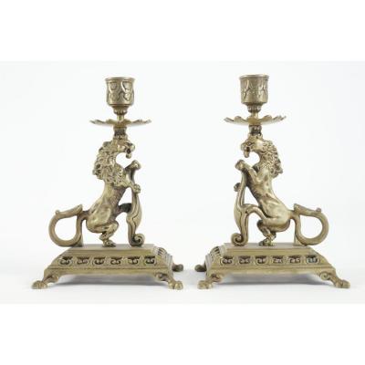 Pair Of Candlesticks From The 19th Century In Bronze 