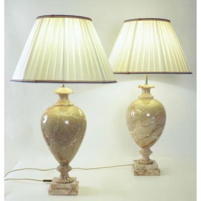 Pair Of Marble Lamps, 20th Century