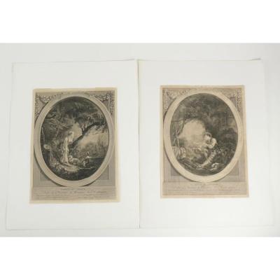 Pair Degravure Romantic, XIXth Century, 