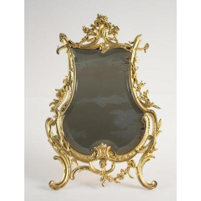 Miroir De Table En Bronze Doré d'Origine, d'époque Napoléon III, Style Louis XV, 19ème Siècle