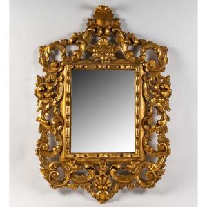 Miroir Italien En Bois Sculpté Doré