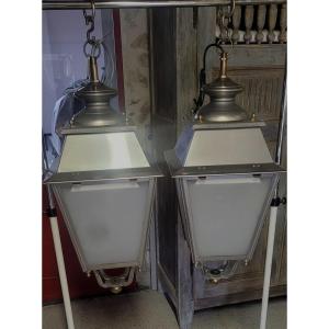 Pair Of Stainless Steel Lamps
