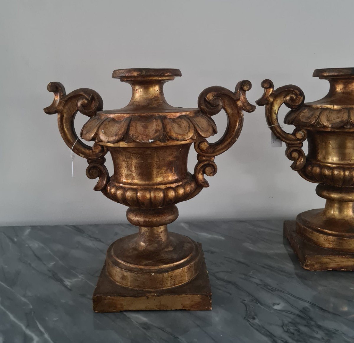 Paire De Vases (porte-palmes) A Tige Gousse Et Anses à Deux Anses-photo-2