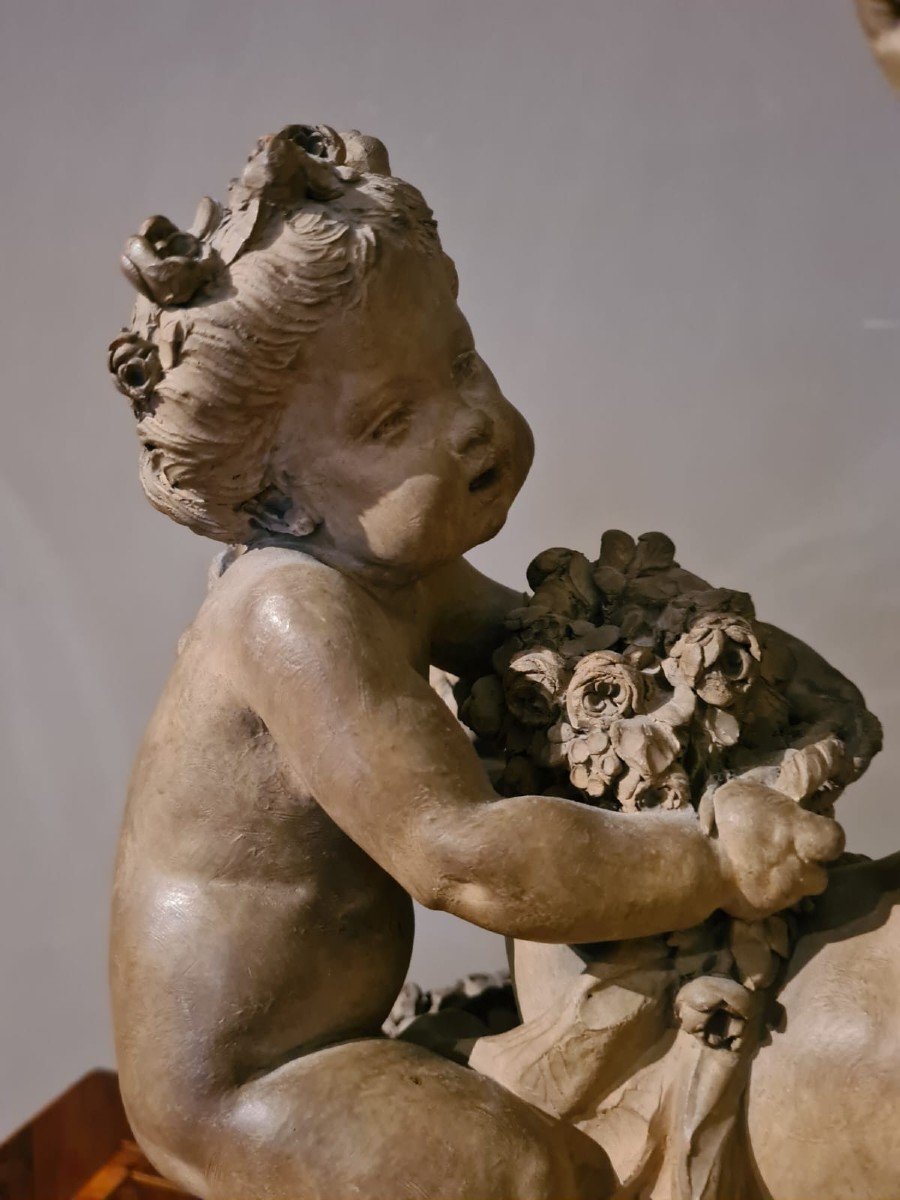 Groupe En Terre Cuite Figurant Deux Figures De Putti 19ème Siècle-photo-3