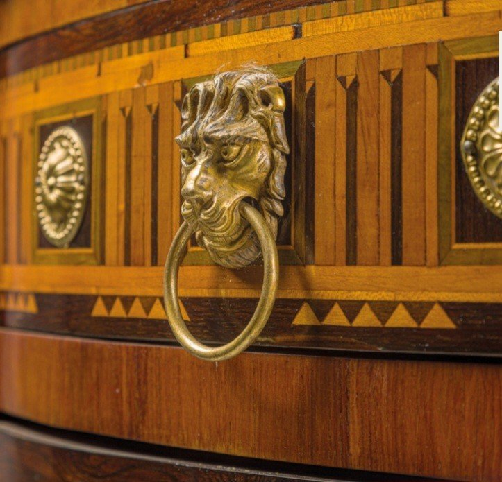 Demi-lune Commode Veneered And Inlaid In Various Woods, Turin, Late 18th Century-photo-1