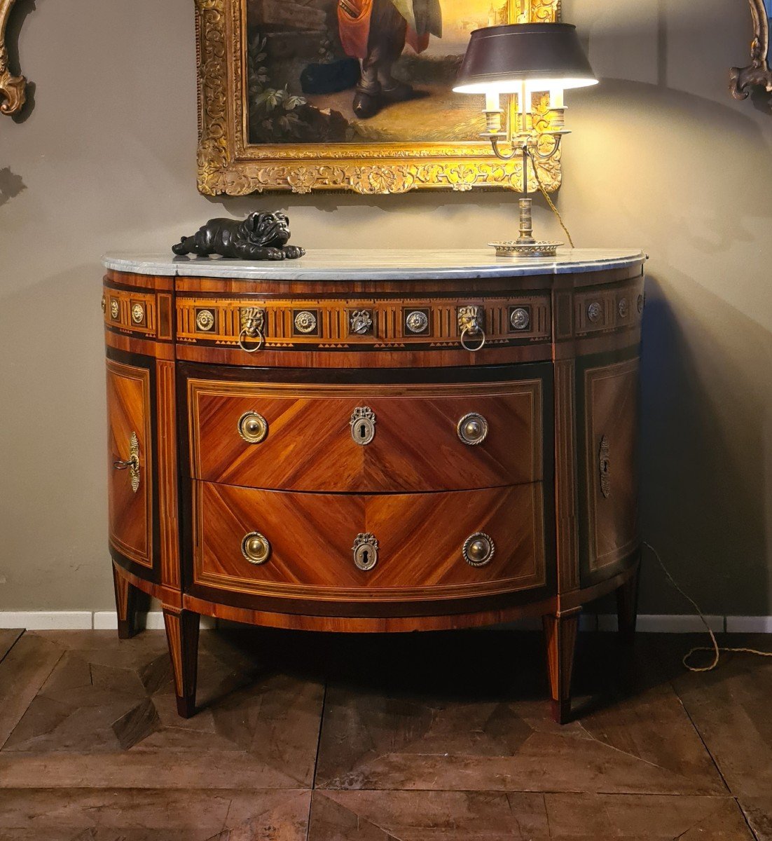 Commode Demi-lune Plaquée Et Marquetée De Divers Bois, Turin, Fin Du XVIIIe Siècle