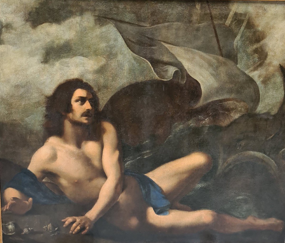 Jonah And The Whale Oil On Canvas  Attributed To Felice Ficherelli Known As "the Rest" 17th Cen