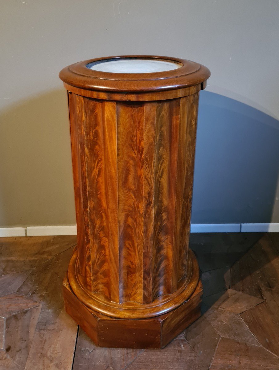 Mahogany Column Bedside Table With Marble Top 19th Century -photo-2