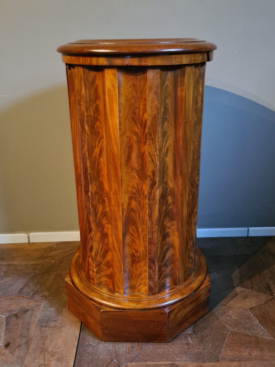 Mahogany Column Bedside Table With Marble Top 19th Century -photo-4