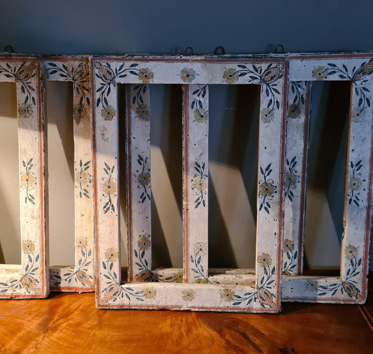 Five Wooden Frames Covered In Canvas And Paper Painted Louis XVI-photo-2