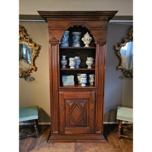 Small Walnut Bookcase With Diamond-shaped Panel