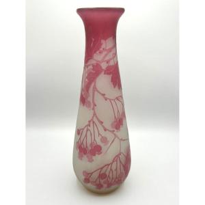 émile Gallé - Vase En Verre Multicouche à Décor De Groseilles, Art Nouveau 