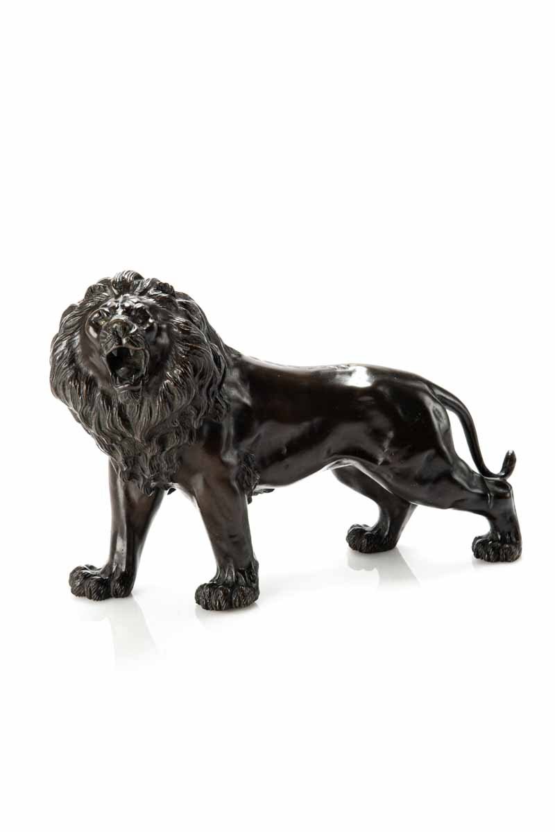 A Japanese Bronze Okimono Depicting A Roaring Lion-photo-2